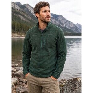 Ibex Men”s L Jura Scout Forest Green ZQ Premium Merino Bl Zip Pullover Sweater